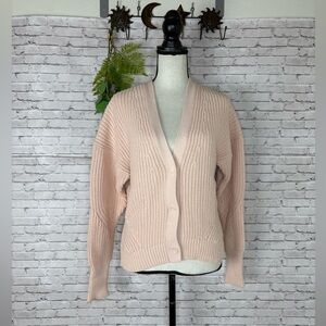 J. Crew Point Sur Light Pink Chunky Cotton Blend Button Cardigan